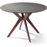 Redondo 47" Round Dining Table w/ Glass & Stone Top on Wood & Walnut Veneer Base